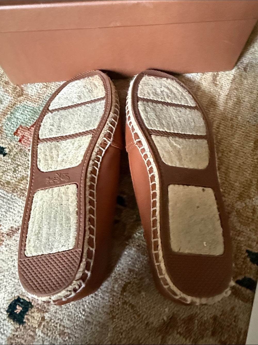 Coach Saddle Brown Leather Espadrille Flats with Gold Logo - Picture 5 of 8